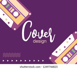 Retro party 80's banner, cover or invitation card with cassete tape. Old style vector poster