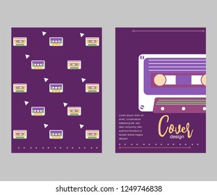 Retro party 80's banner, cover or invitation card with cassete tape. Old style vector poster