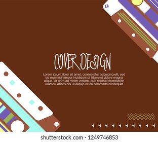 Retro party 80's banner, cover or invitation card with cassete tape. Old style vector poster