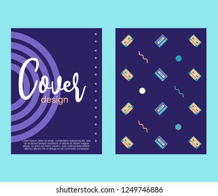 Retro party 80's banner, cover or invitation card with cassete tape. Old style vector poster