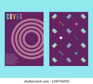 Retro party 80's banner, cover or invitation card with cassete tape. Old style vector poster