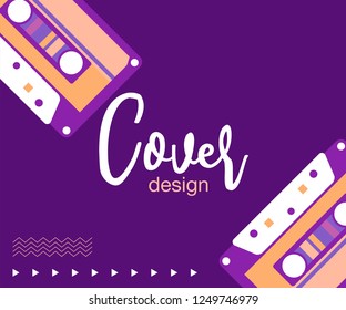 Retro party 80's banner, cover or invitation card with cassete tape. Old style vector poster