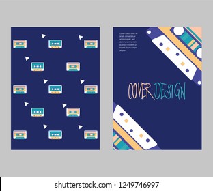 Retro party 80's banner, cover or invitation card with cassete tape. Old style vector poster