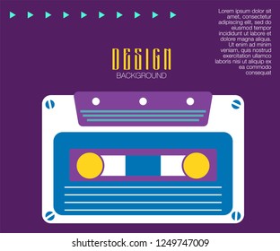 Retro party 80's banner, cover or invitation card with cassete tape. Old style vector poster