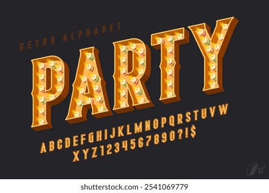 Retro party alphabet design, cabaret, fairy candles letters and numbers. Original design