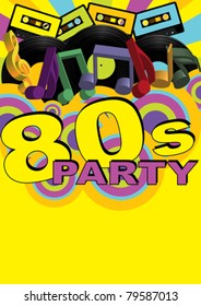 Retro Party Background - Audio Cassette Tapes and Vinyl Records