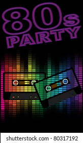 Retro Party Background - Retro Audio Cassette Tapes and Equalizer on Black Background