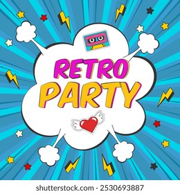 Retro party banner. 90s background.