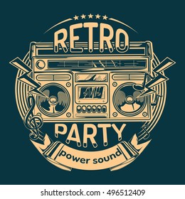 Retro party boom box emblem