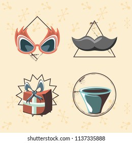 retro party card with accessories set