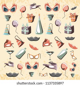 retro party card with accessories set