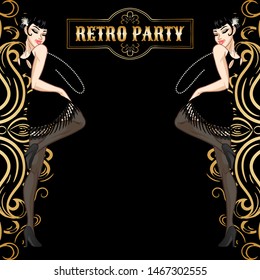 Retro Party Card, Woman Dressed In 1920s Style Dancing, Flapper Girl, Twenties, Vector Illustration