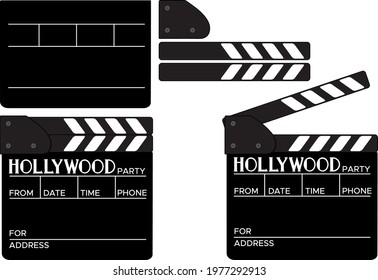 Retro party cinema- invitations basis. Birthday celebration in old Hollywood style. Movie clapperboard