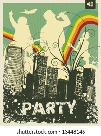 Retro Party City Vector Illustration