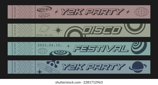 Armbänder-Vorlage für Retro-Gruppenkontrolle mit futuristischen Elementen. Y2k ästhetisches Design.	
