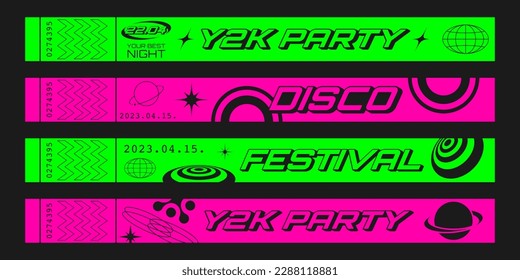 Retro party control bracelets template with futuristic elements. Y2k aesthetic design.