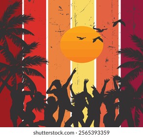 Retro Party Dancing Tee Design Vector