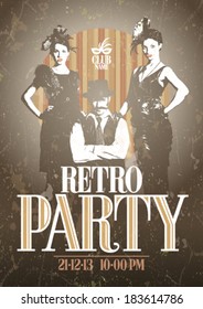 Retro party design with fashion girls and man. Eps10