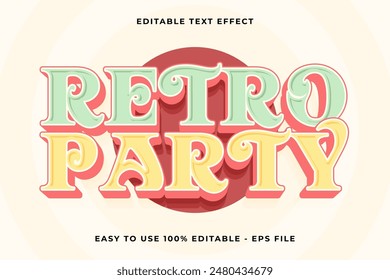 retro party Editable text effect 3d Trendy Cartoon template style vintage vector