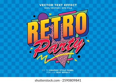 Retro Party editable text effect 3d cartoon template style premium vector. eps vector file