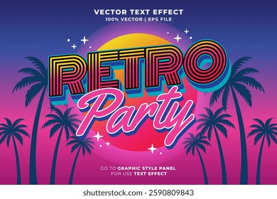 Retro Party editable text effect 3d cartoon template style premium vector. eps vector file