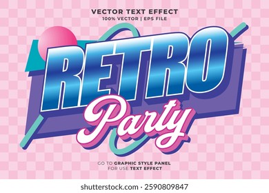Retro Party editable text effect 3d cartoon template style premium vector. eps vector file