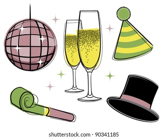 Retro party elements Sparkly retro elements. EPS 8 vector, grouped for easy editing. No open shapes or paths.