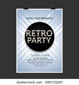 Retro Party Flyer, Template or Banner design with colorful background.
