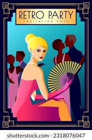 Retro party invitation card. Handmade drawing vector illustration. Can be used in posters, banners, cards etc.
