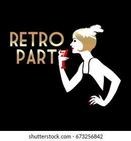 Retro Party invitation card. Handmade drawing vector illustration. Vintage minimalist style.