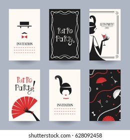 Retro Party invitation card in the style of the 1920s. Vector illustration. Art Deco and Nouveau