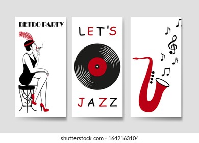 Retro Party invitation cards in the style of the 1920s. Vector illustration.