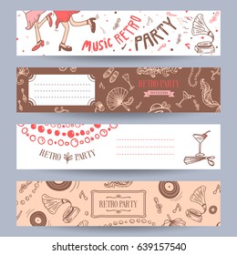 Retro Party invitation cards in the style of the 1920s. Vector illustration.