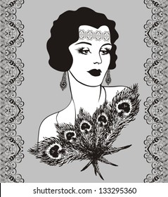 Retro party invitation design with a flapper girl (20's style), mother's day, march 8, women's day. Vector illustration. 