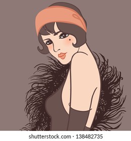 Retro party invitation design with a flapper girl (20's style)