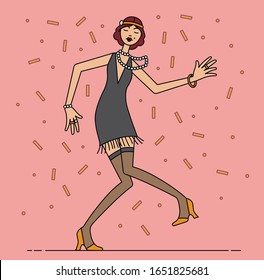 Retro party invitation design with a flapper girl (20`s style). Retro gift card and poster