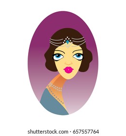 Retro party invitation design with a flapper girl. Retro beautiful woman silhouette. Woman of twenties. Retro party invitation design template. 