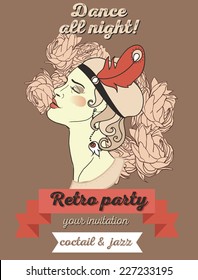 Retro party invitation design with sample text, vector illustration