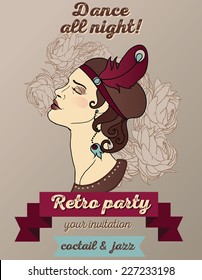 Retro party invitation design with sample text, vector illustration