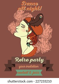 Retro party invitation design with sample text, vector illustration