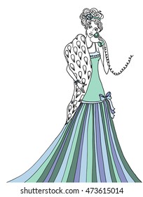 Retro party invitation design. Vintage style woman with phone. Vector illustration