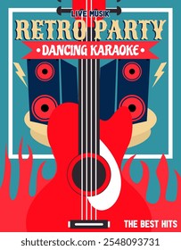 Retro party music poster design with vintage style and equipment