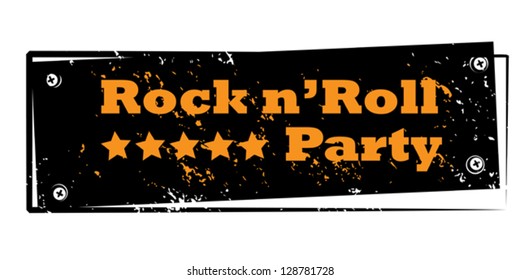 retro party music stamp for a night club or bar, rock n' roll seal with pop art design