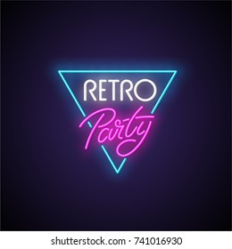Retro Party Neon Signboard. Vector Illustration.