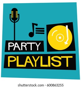 Retro Party Playlist Poster With Mic And Turntable Illustration