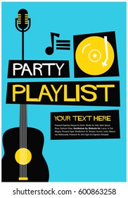 Retro Party Playlist Poster with Mic and Turntable Illustration
