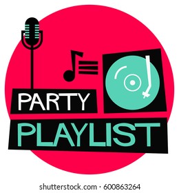Retro Party Playlist Poster with Mic and Turntable Illustration