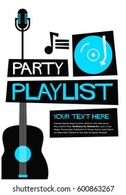 Retro Party Playlist Poster with Mic and Turntable Illustration