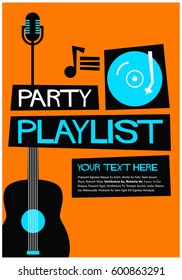 Retro Party Playlist Poster With Mic And Turntable Illustration