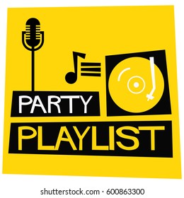 Retro Party Playlist Poster with Mic and Turntable Illustration